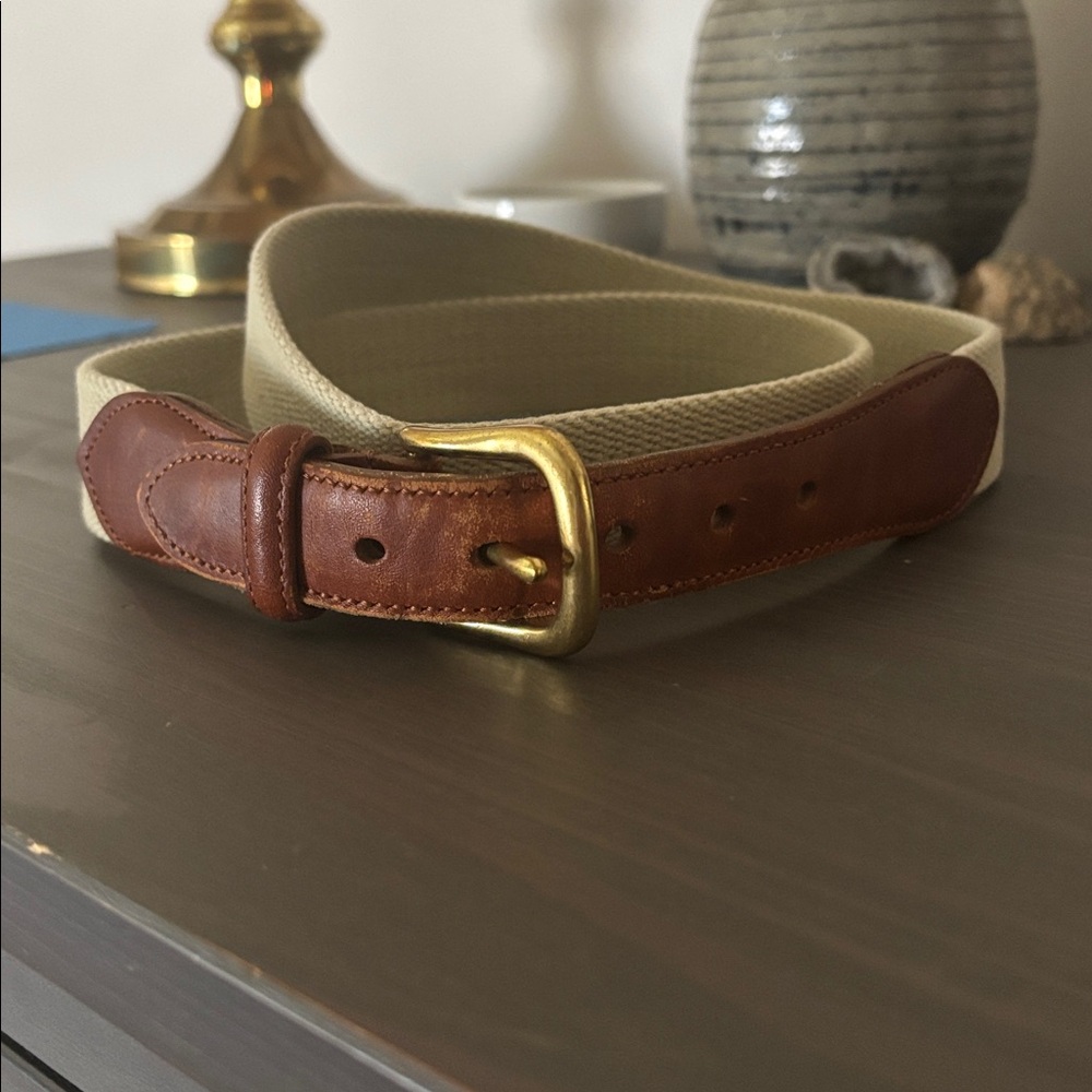 Vintage Coach Brown Leather Belt - Ivory Cotton & British Tan